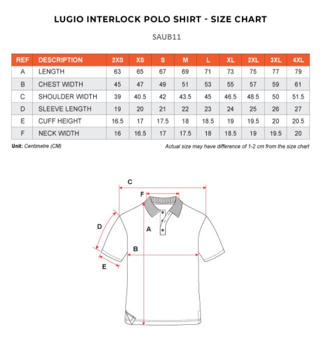 Interlock Size Chart Best Corporate Gifts Company Singapore Apparels Quick Dry Interlock ...