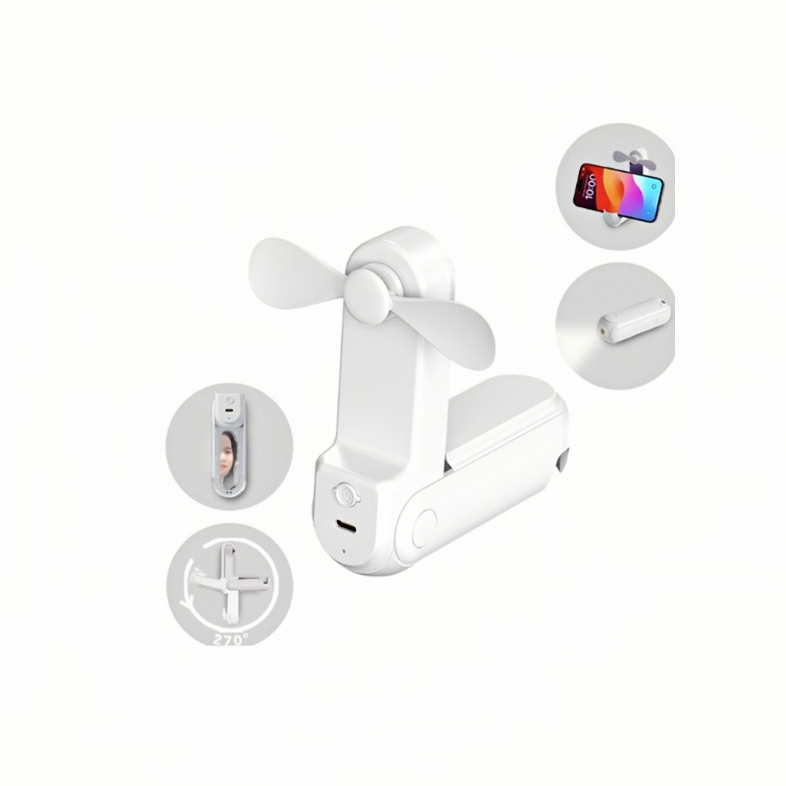 Multifunction Foldable Mini Fan with Torch – Phone Stand / Mirror 