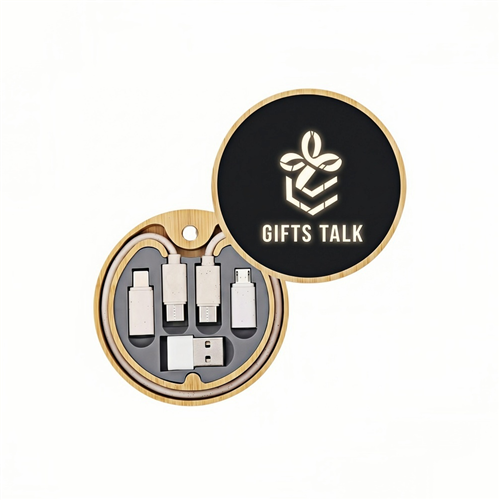 LED Logo Wireless Charge Travel Kit Cable Set - Round 