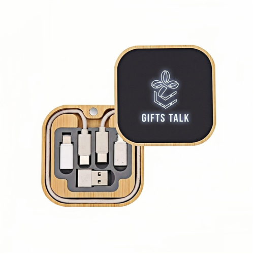 LED Logo Wireless Charge Travel Kit Cable Set - Square
